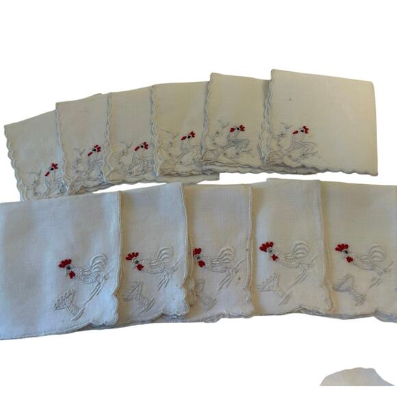 Vtg Rooster Embroidered Linen Cocktail Napkins 11 napkins 3 Coasters - Picture 2 of 8